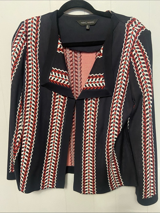 Ming Wang Jackets & Blazers - Ming Wang Black Red White Striped Open Blazer acrylic blend